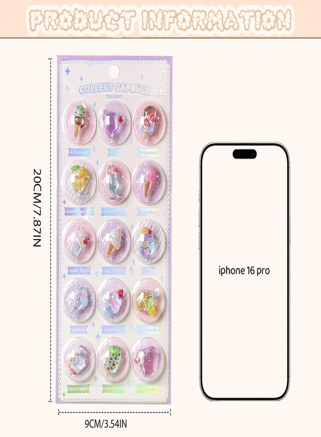 OCOUYVD 3D Capsule Cute Stickers Cartoon Juice＆ Ice Cream Designs Puff Stickers Kawaii Puffy for Scrapbooks Planner Journals Laptops Phone Case Decoration - Image 2